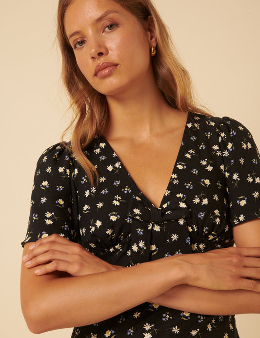 womens black floral dress Black Floral Faith Midi Dress