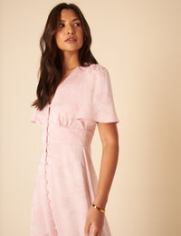 Soft Pink Floral Jaquard Bridesmaids Erin Midi Dress