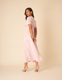 Soft Pink Floral Jaquard Bridesmaids Erin Midi Dress
