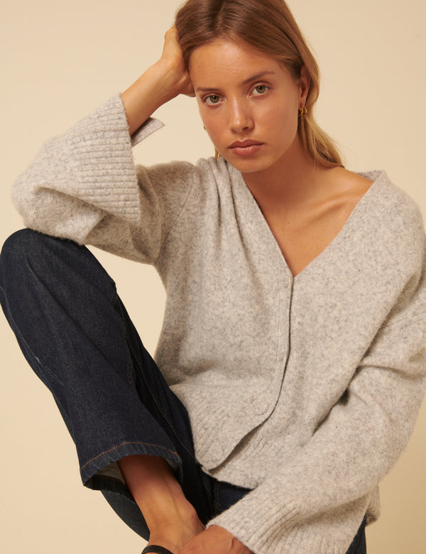 Light Grey V-Neck Cardigan
