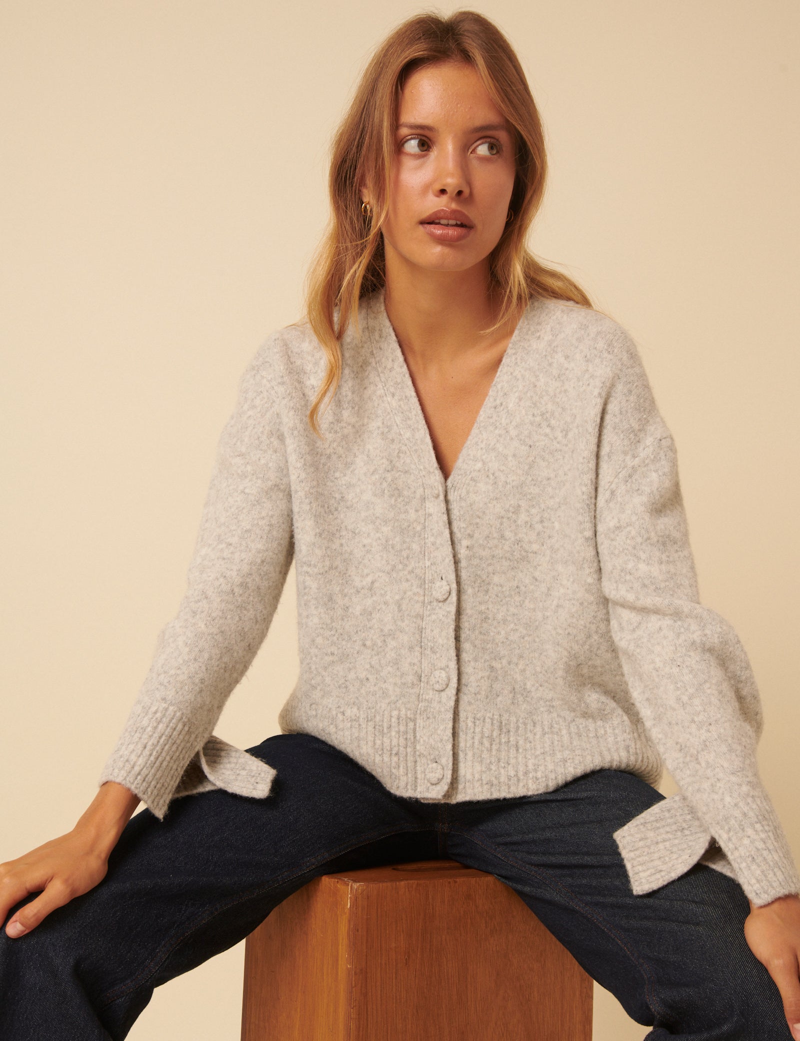 Light Grey V-Neck Cardigan - Main Image