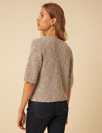 Brown Short Sleeve Knitted Cardigan