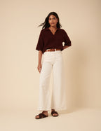 Burgundy Open Collar Polo Knitted T-Shirt