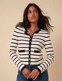 Black And White Striped Cardigan