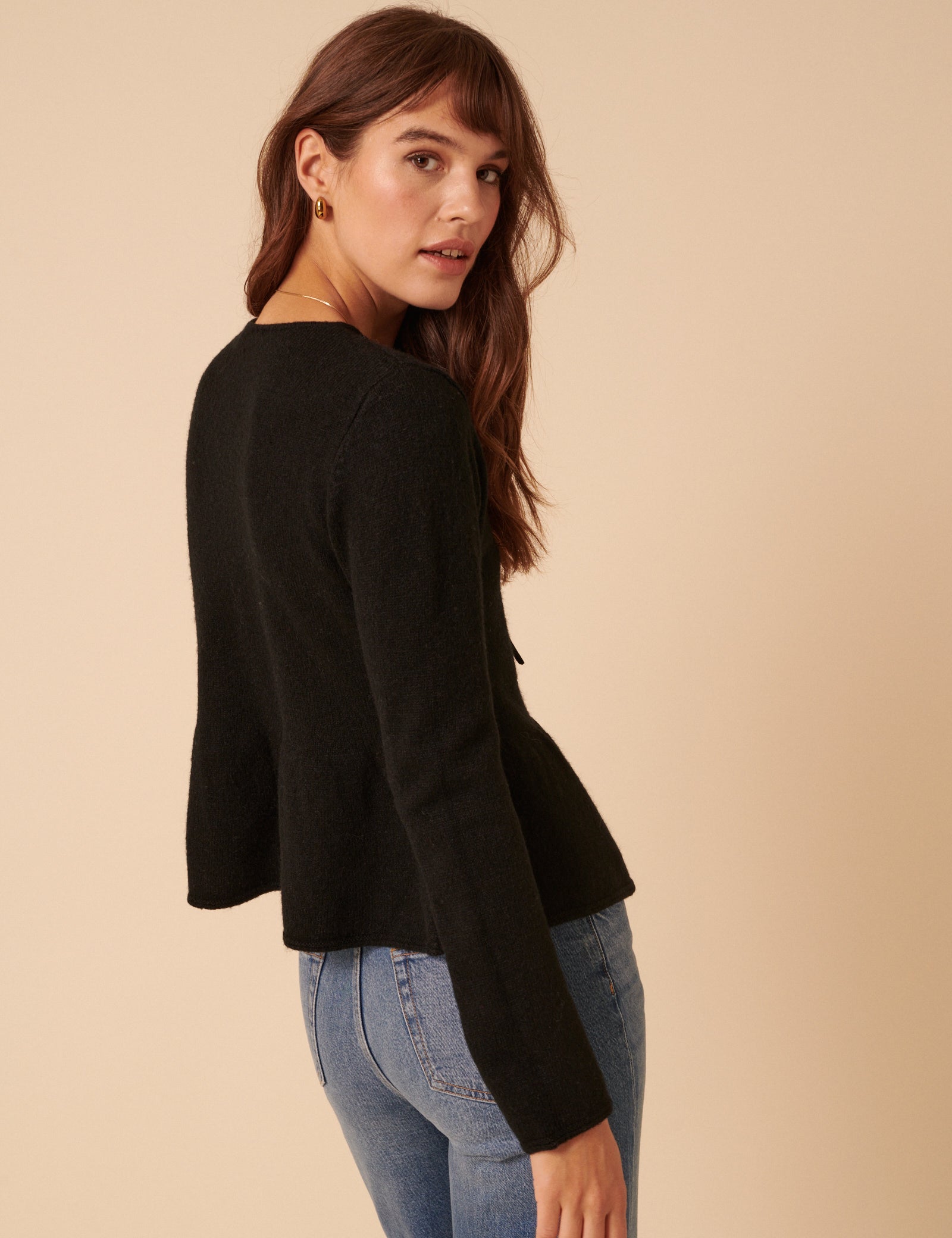 Black Tie Front Peplum Cardigan