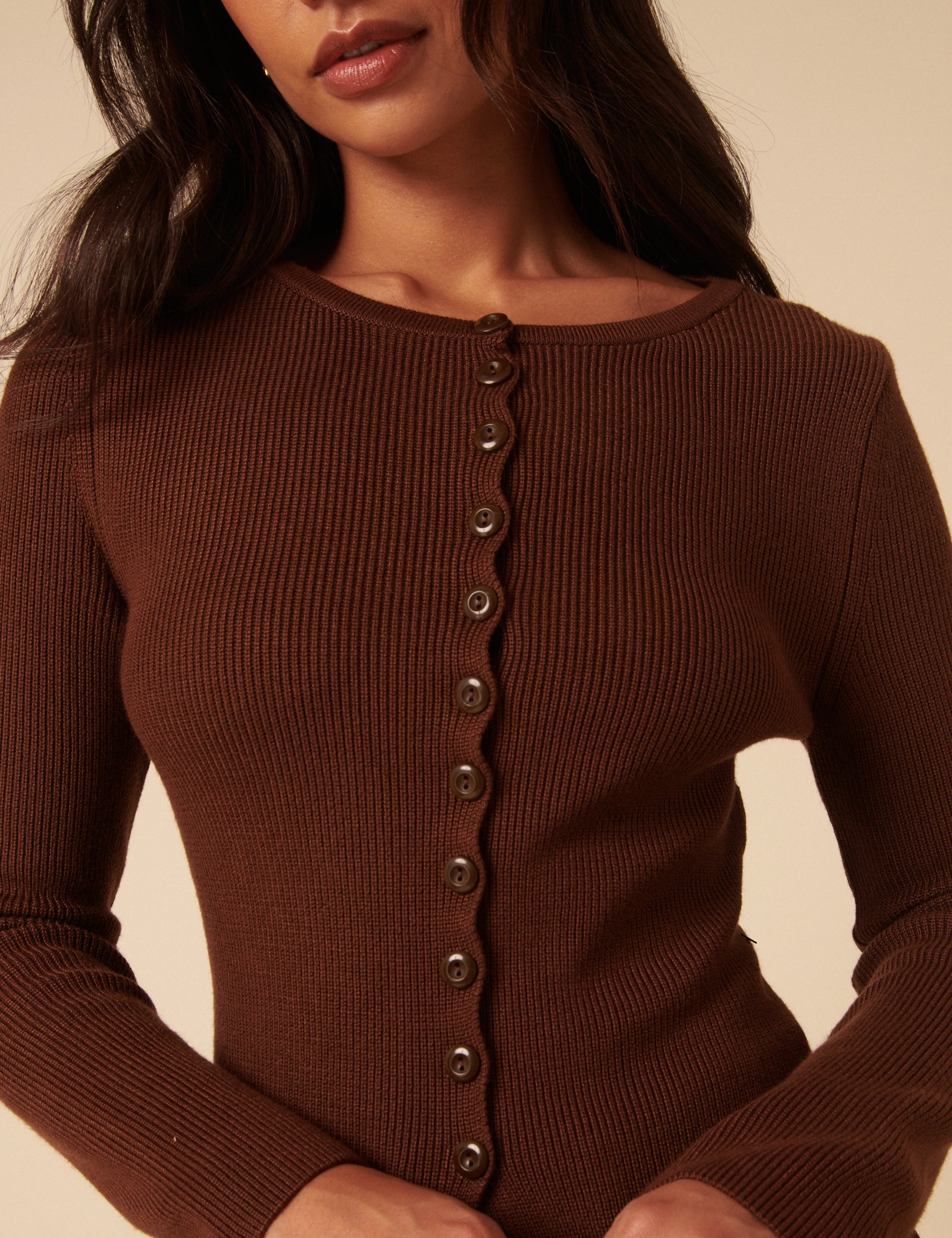 Brown Ribbed Longline Cardigan