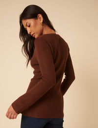 Brown Ribbed Longline Cardigan