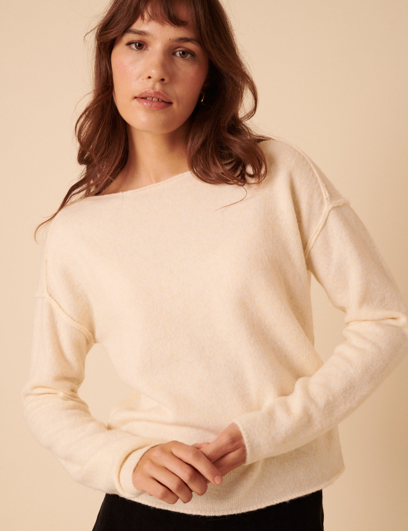 White Slash Neck Knitted Jumper