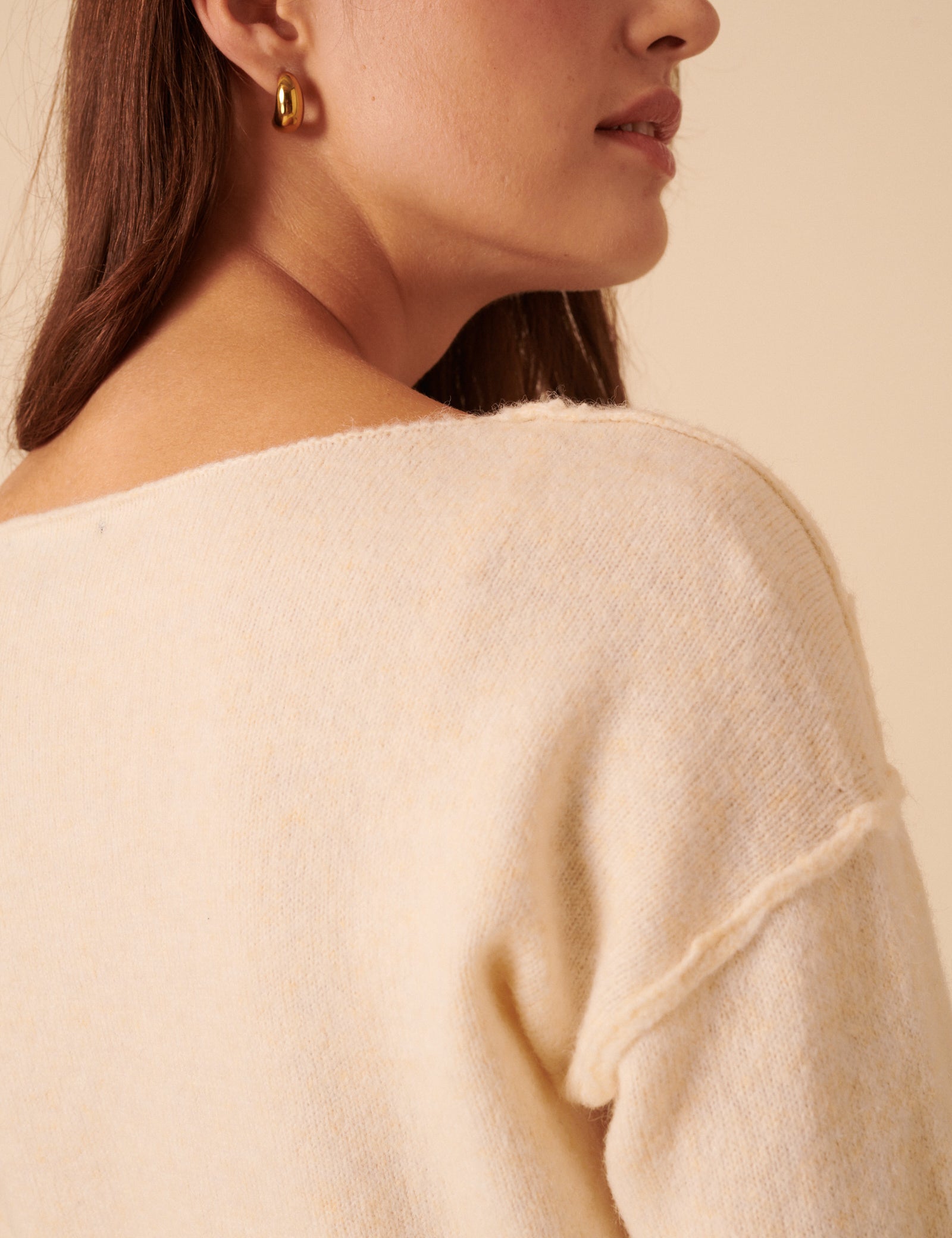 White Slash Neck Knitted Jumper