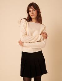 White Slash Neck Knitted Jumper