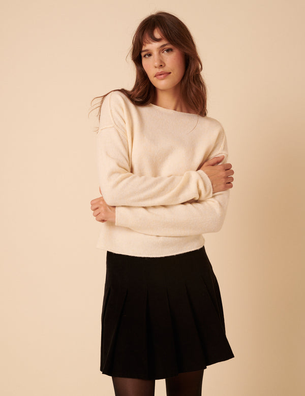 White Slash Neck Knitted Jumper