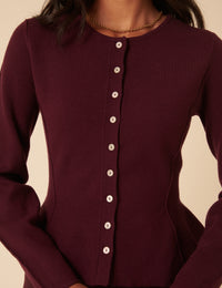 Dark Purple Peplum Waisted Cardigan