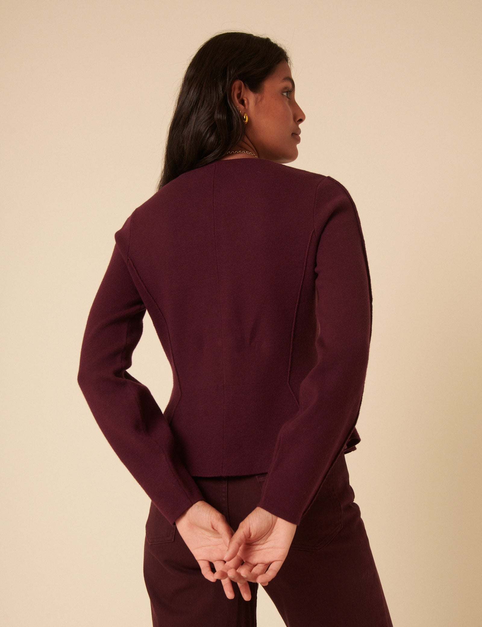 Dark Purple Peplum Waisted Cardigan