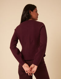 Dark Purple Peplum Waisted Cardigan