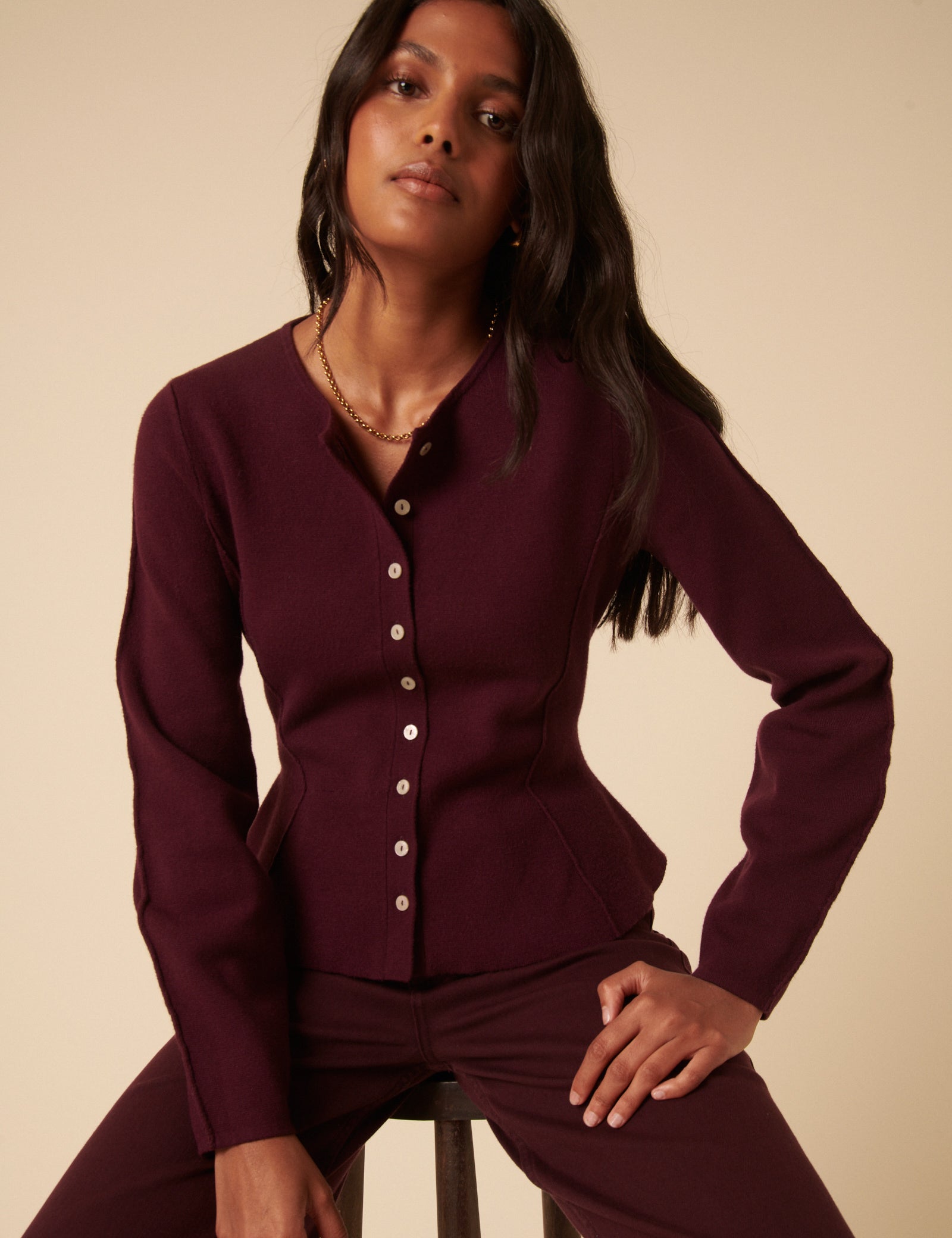 Dark Purple Peplum Waisted Cardigan Dark Purple Peplum Waisted Cardigan