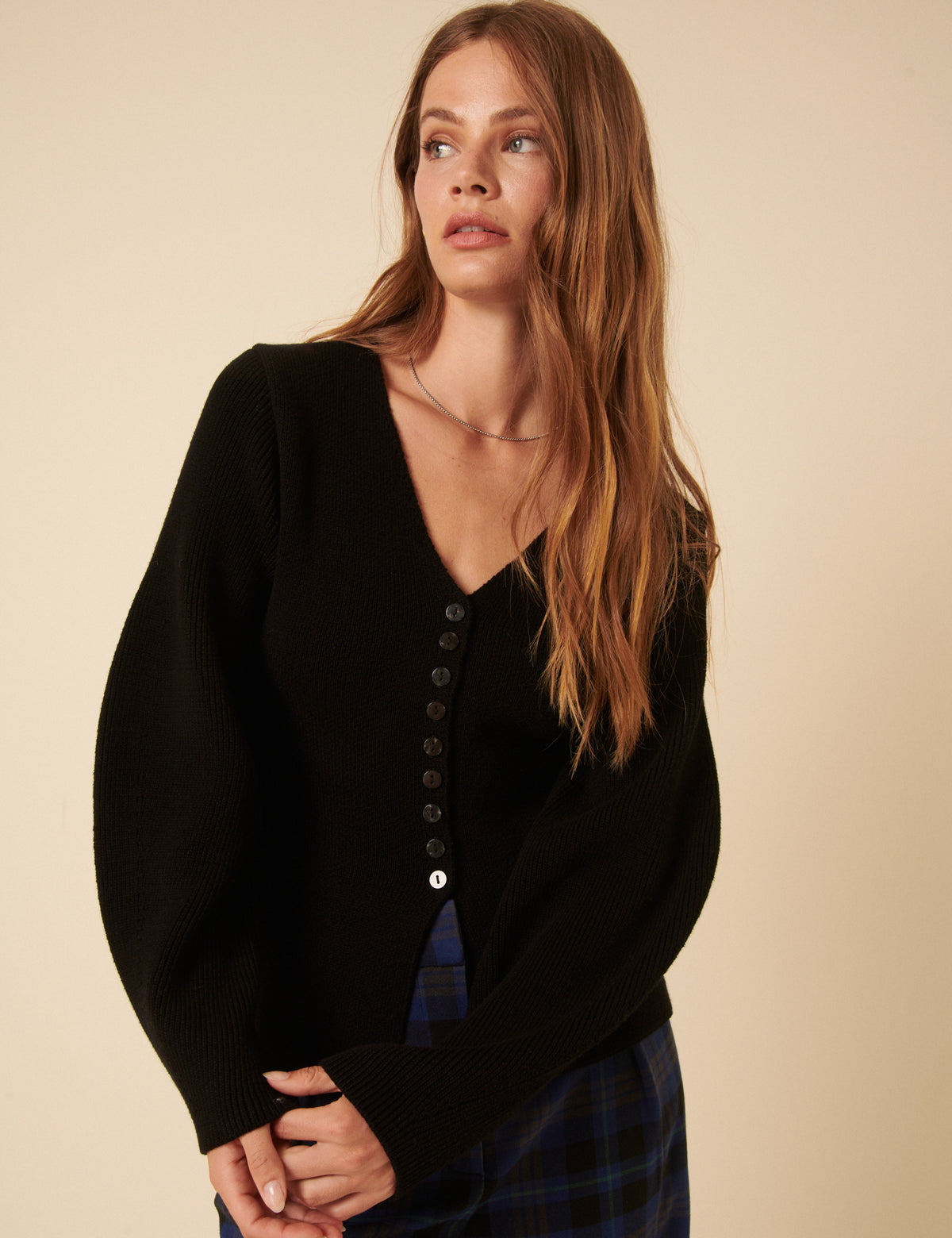 Black Longline Balloon Sleeve Cardigan