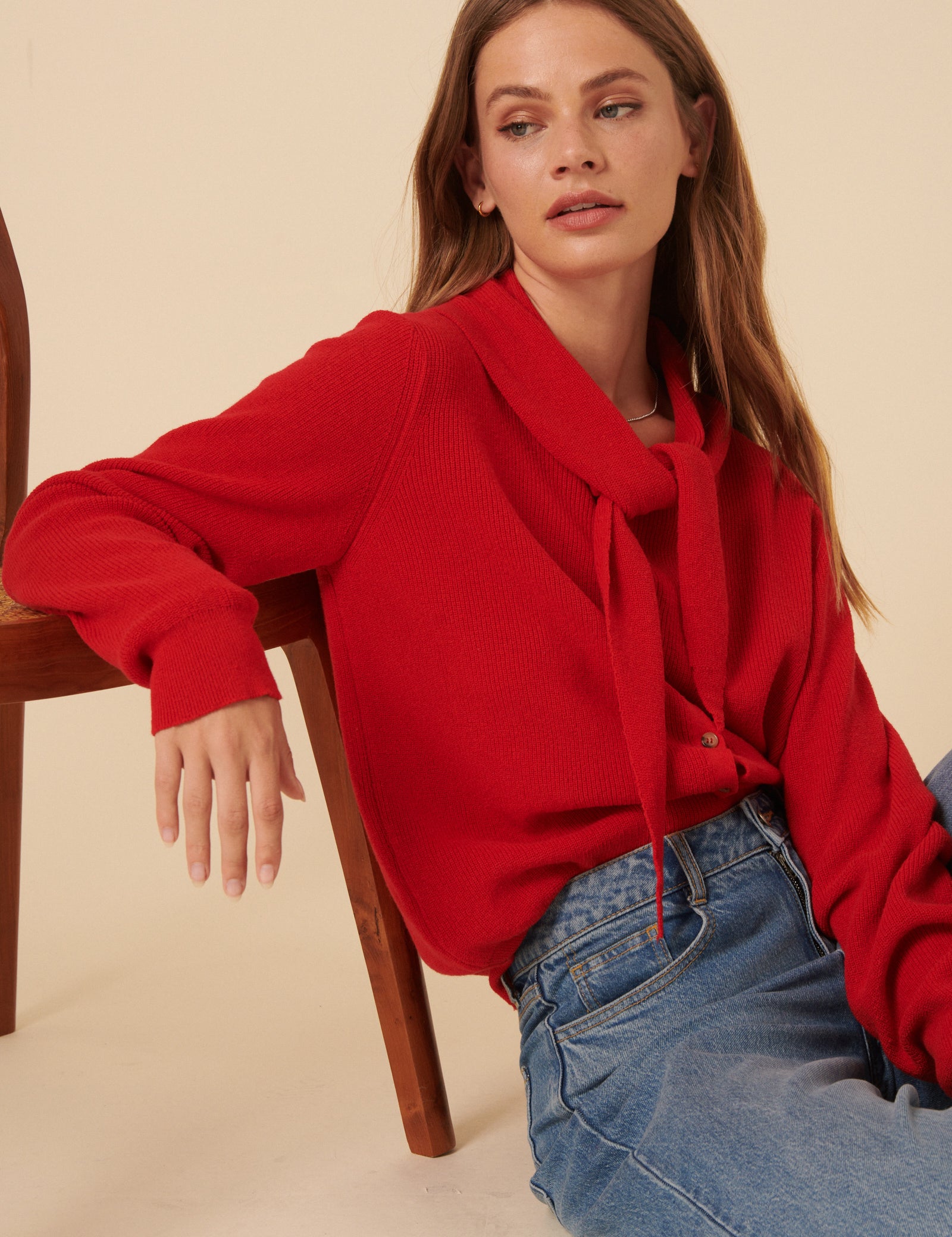 Red Neck Tie Scarf Cardigan