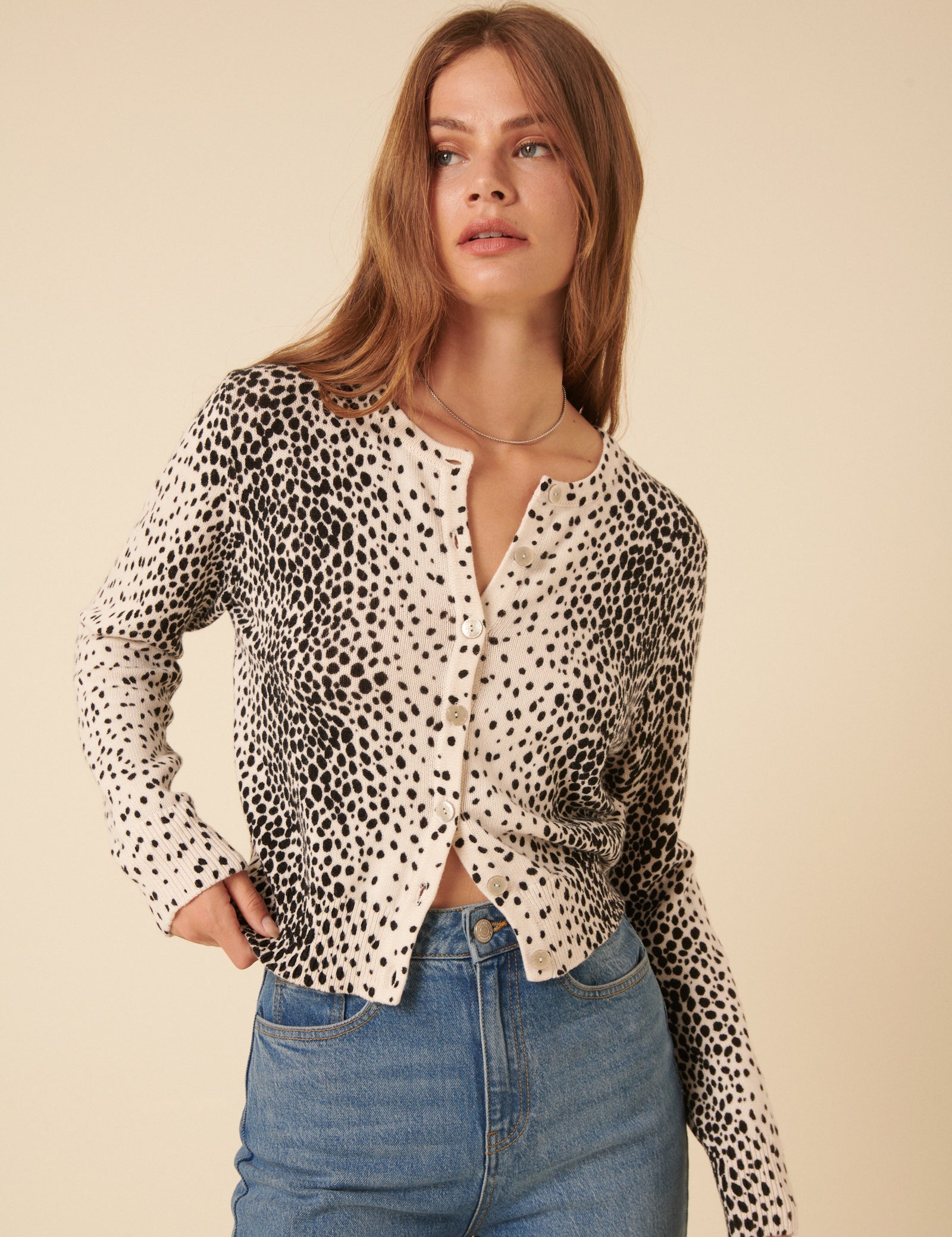 White And Black Spotty Cardigan