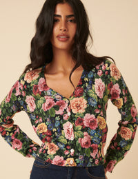 Black Floral Knitted Cardigan