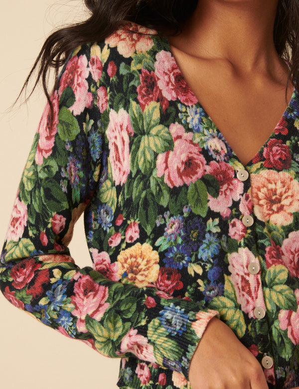 Black Floral Knitted Cardigan