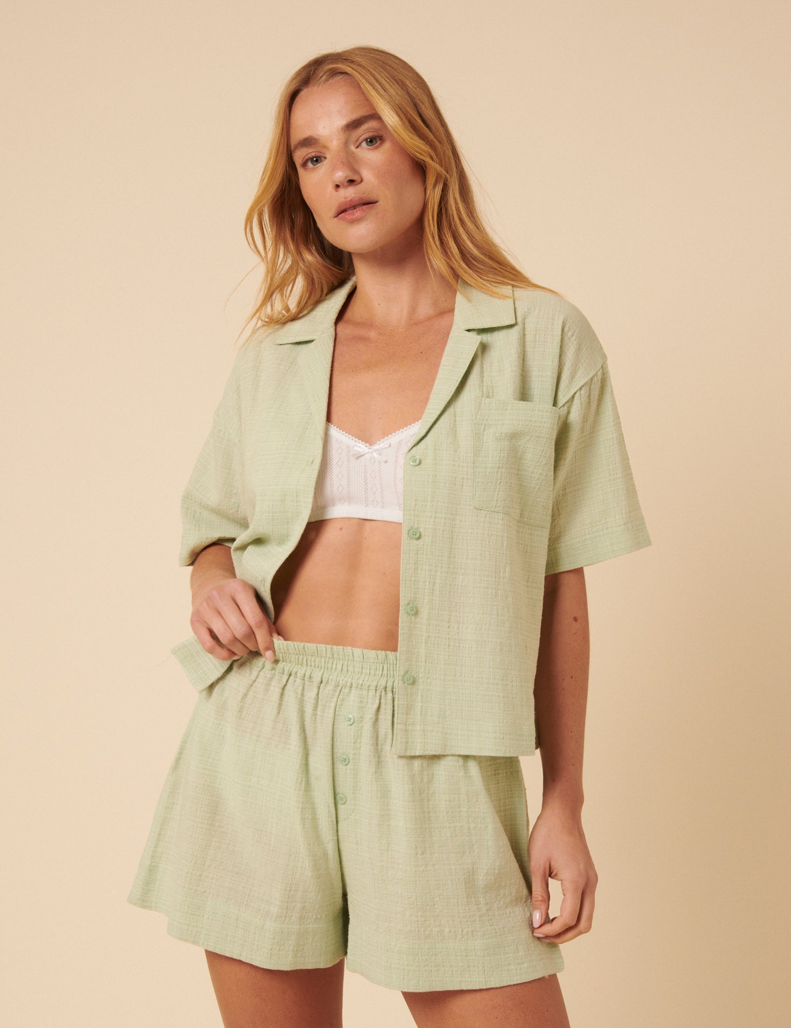 Green Shirt And Shorts Pyjama Set - Main Image