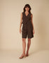 Chocolate Brown Double Pleated Bermuda Shorts