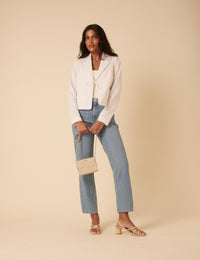 White Linen-blend Tie Front Jacket