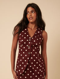 Burgundy Polka Dot Longline Waistcoat
