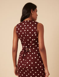 Burgundy Polka Dot Longline Waistcoat