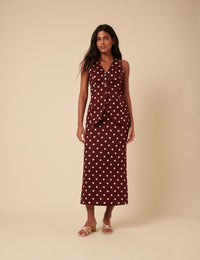 Burgundy Polka Dot Longline Waistcoat