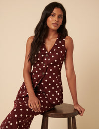 Burgundy Polka Dot Longline Waistcoat