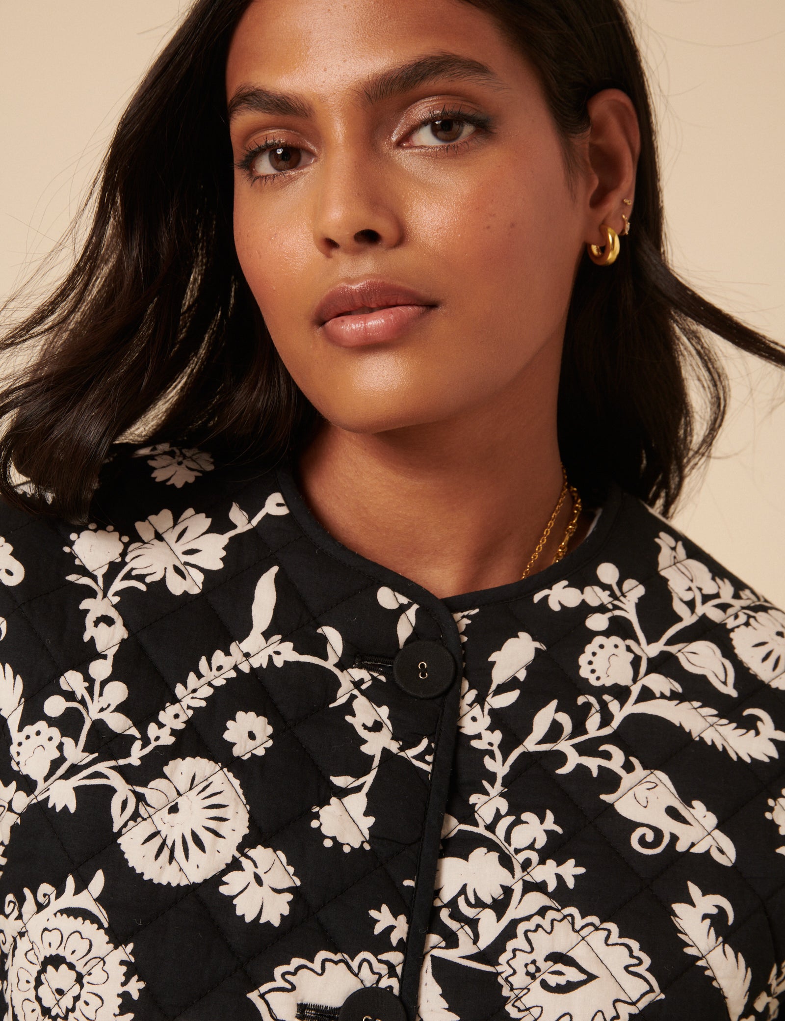 Black Floral Quilted Reversible Jacket