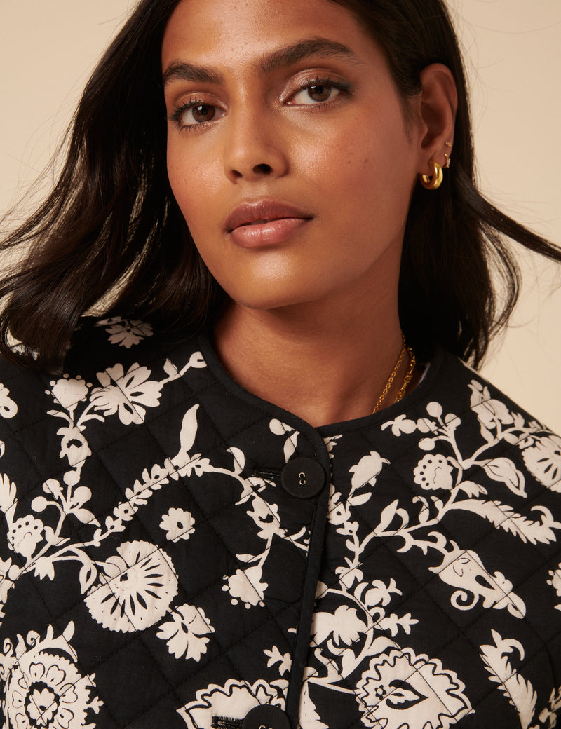 Black Floral Quilted Reversible Jacket