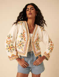 Poppy Delevingne White Embroidered Willow Jacket