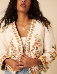 Poppy Delevingne White Embroidered Willow Jacket