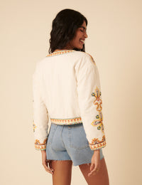 Poppy Delevingne White Embroidered Willow Jacket