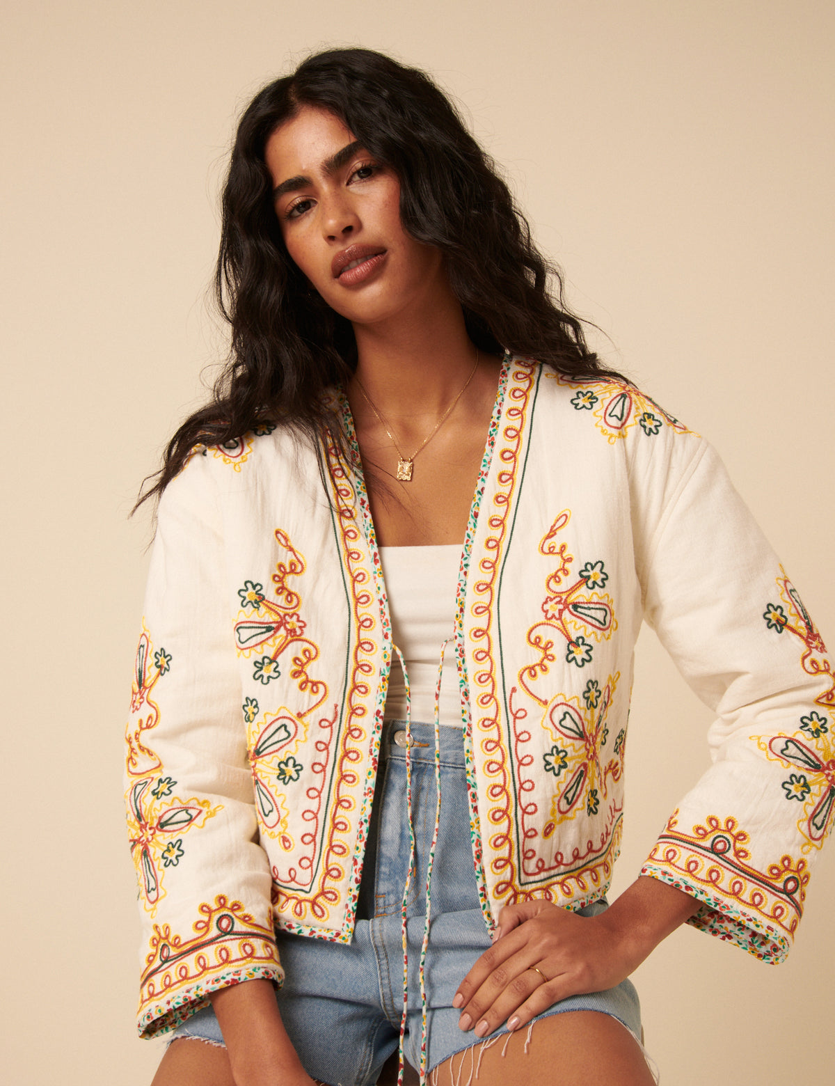 Poppy Delevingne White Embroidered Willow Jacket