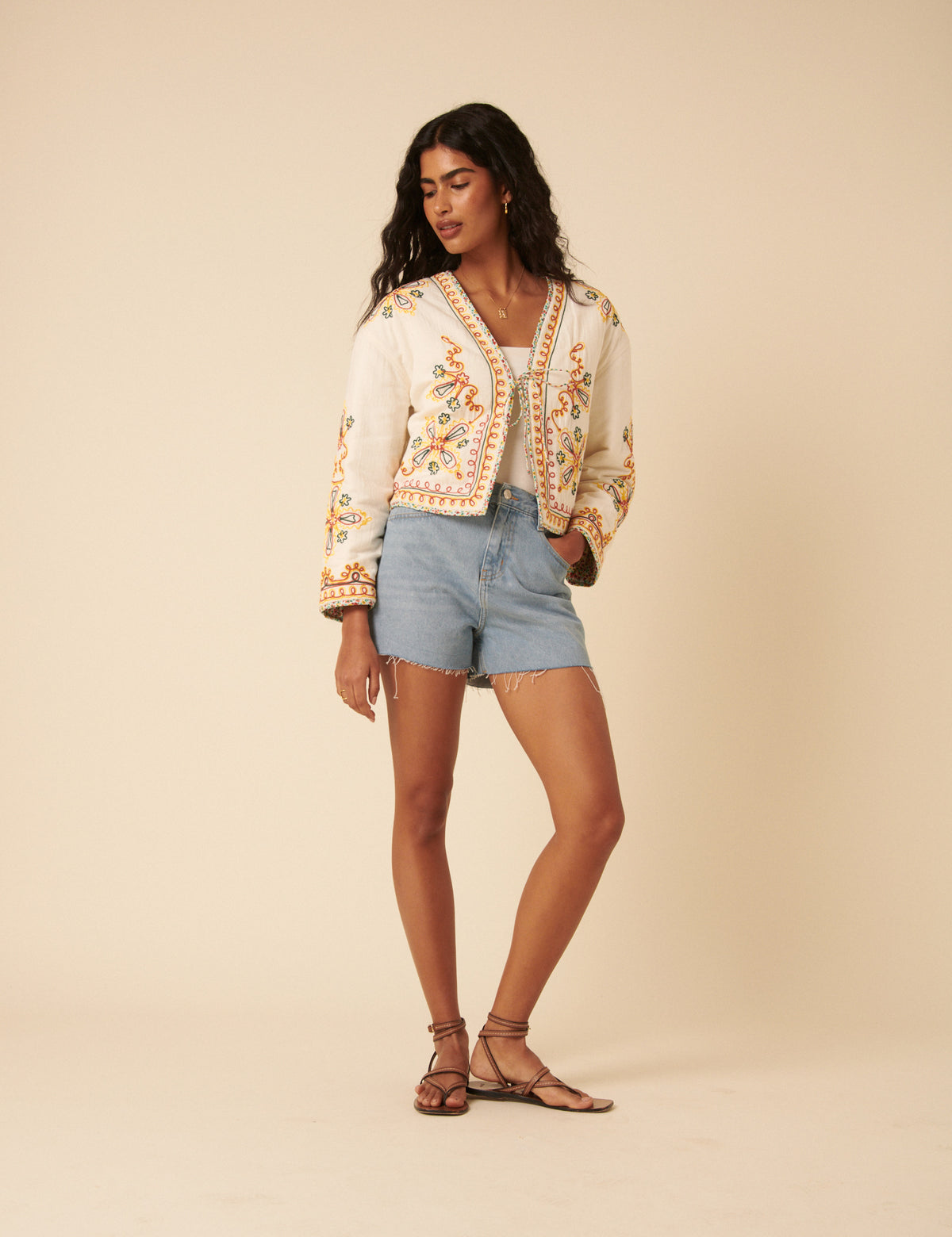 Poppy Delevingne White Embroidered Willow Jacket