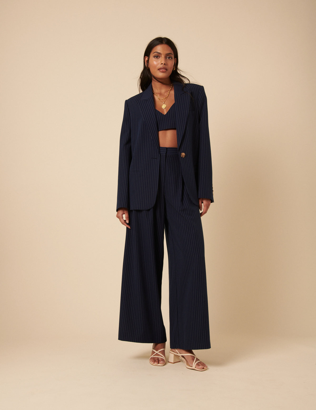 Poppy Delevingne Navy Pinstripe Cara Blazer