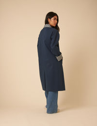 Navy Gingham Trim Trench Coat