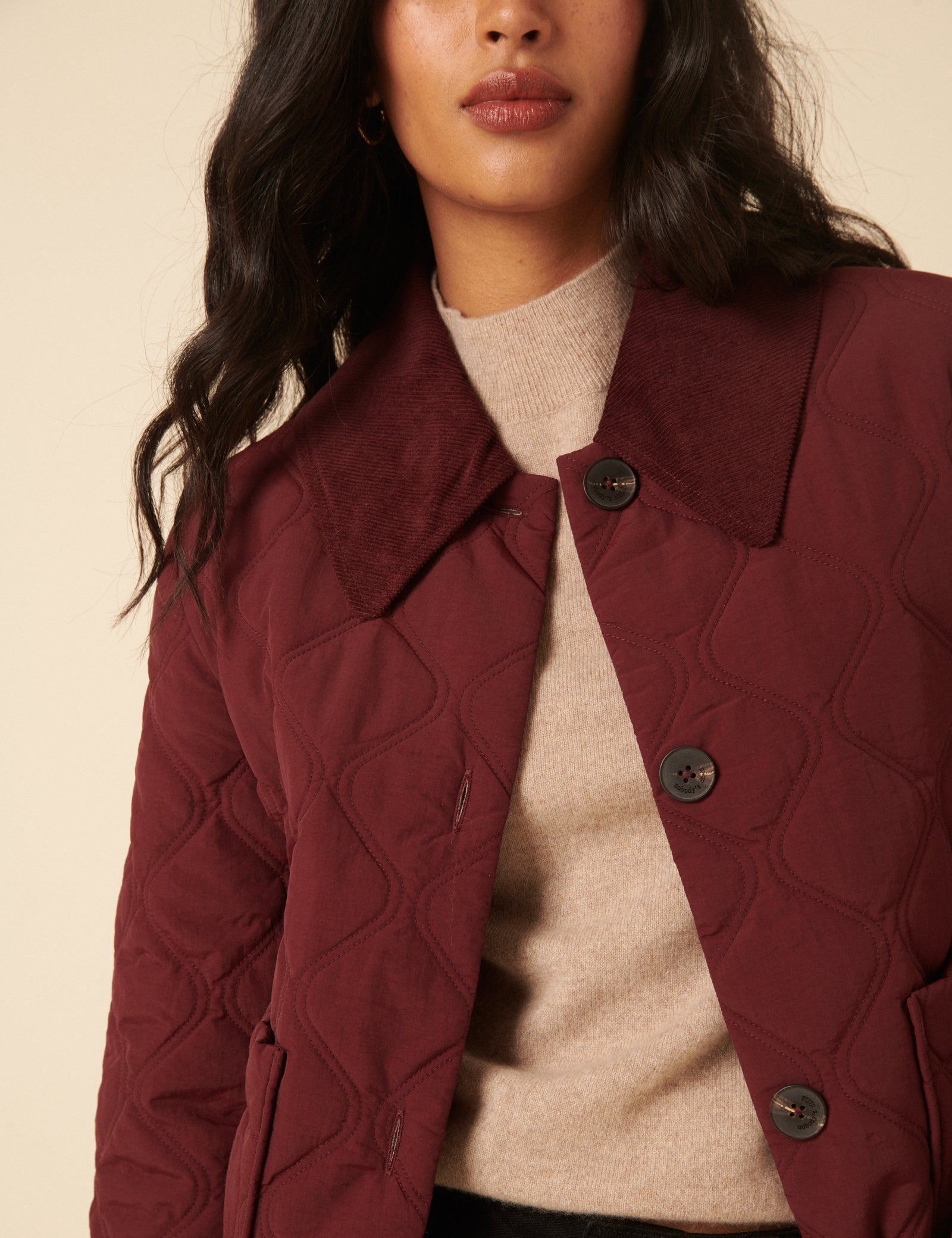 Burgundy Collared Quilted Jacket