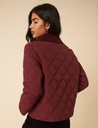 Burgundy Collared Quilted Jacket