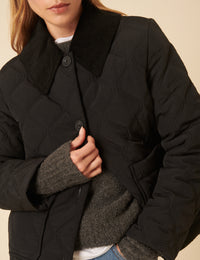 Black Collared Quilted Jacket