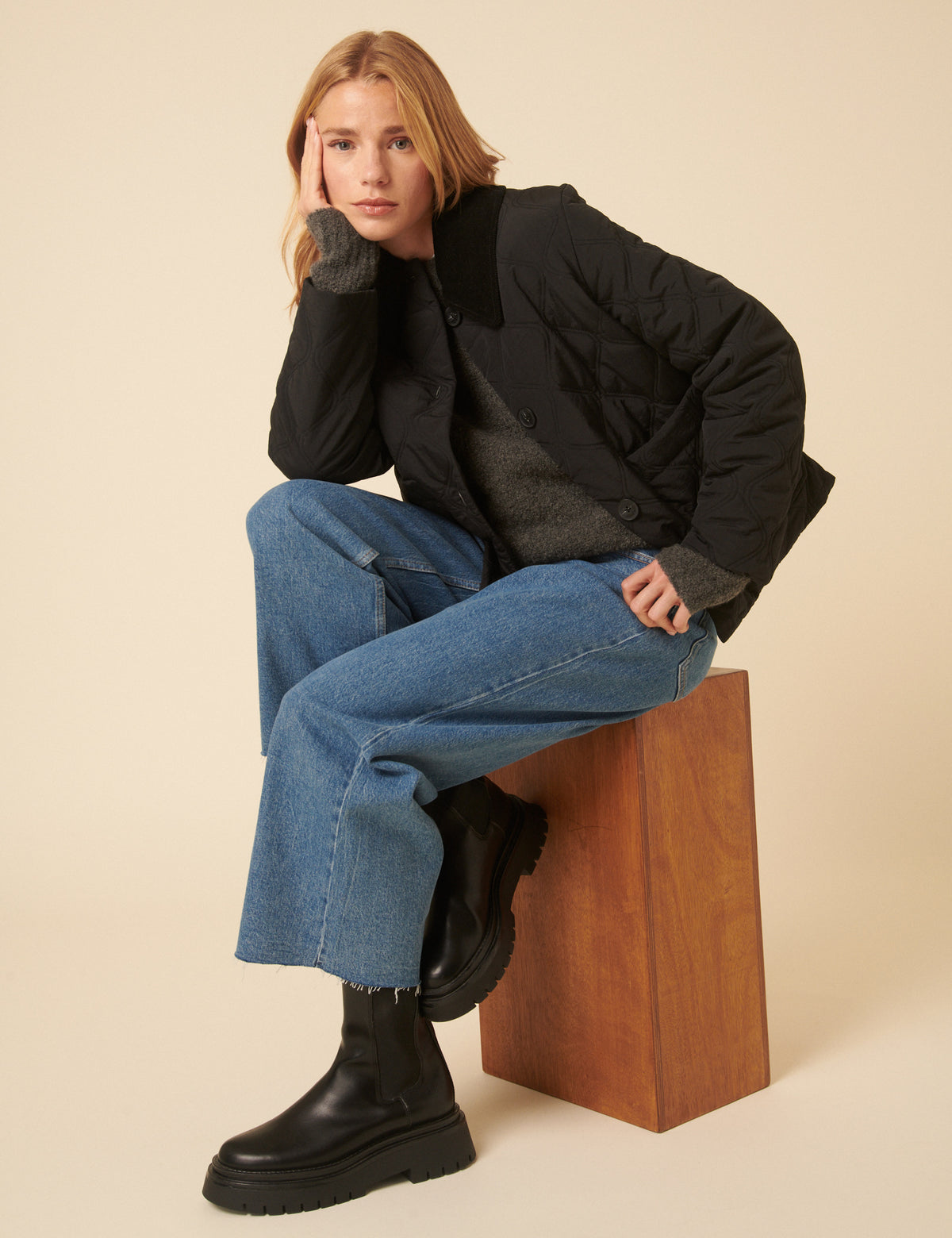 Black Collared Quilted Jacket