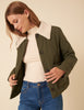 Khaki Quilted Borg Collar Jacket