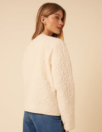 Cream Tie-Front Quilted Jacket