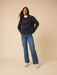 Navy Tie-Front Quilted Jacket