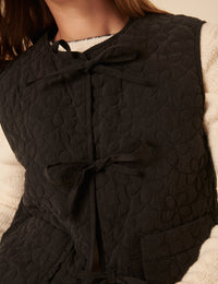 Black Tie Front Quilted Gilet
