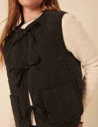 Black Tie Front Quilted Gilet