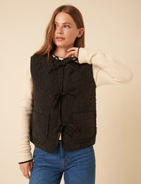 Black Tie Front Quilted Gilet